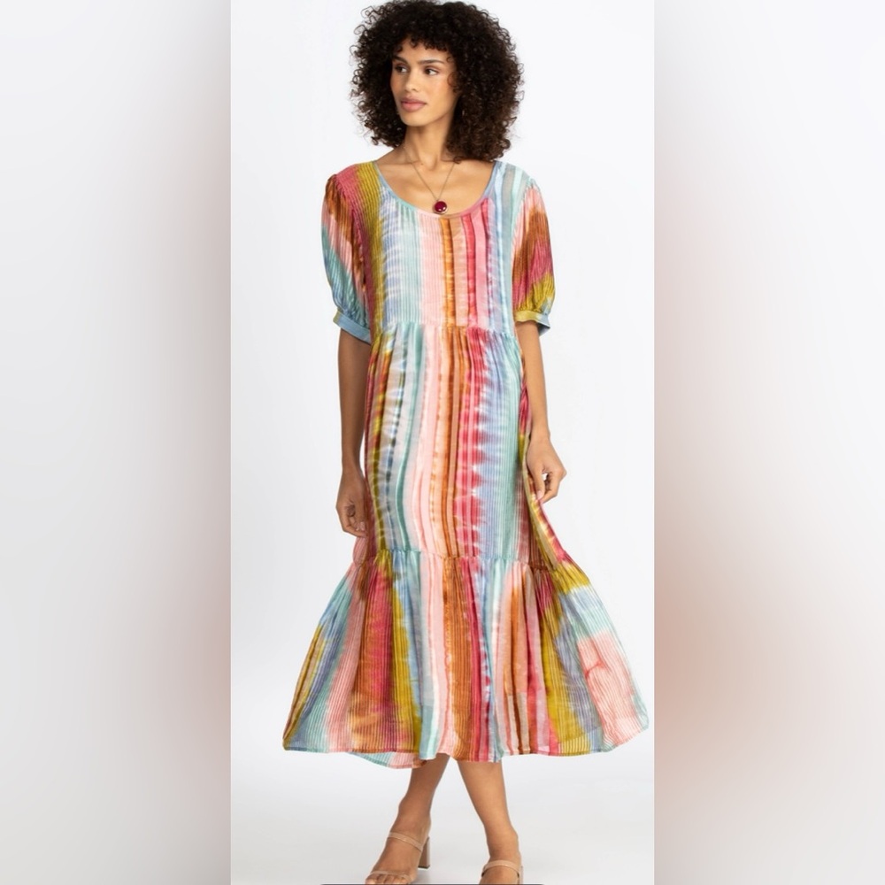 Johnny Was Amanda Bond Noemi Striped Tiered Dress Semi‎ Sheer Size XS/S